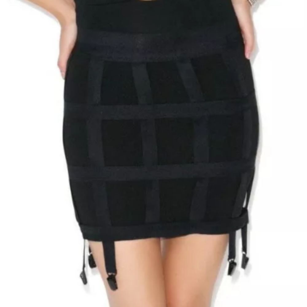 Lip Service Black Cage Mini Skirt with Garter Straps